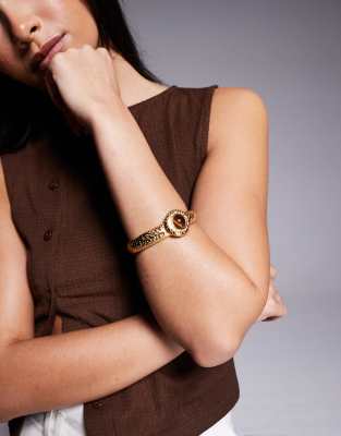 cuff bracelet with amber stone in 18k gold plated