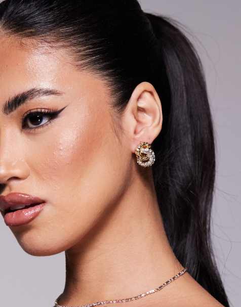 8 Other Reasons double down 18ct gold plated embellished earrings - view 1