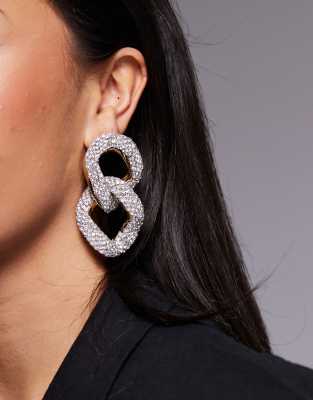 embellished chain link statement earrings in gold