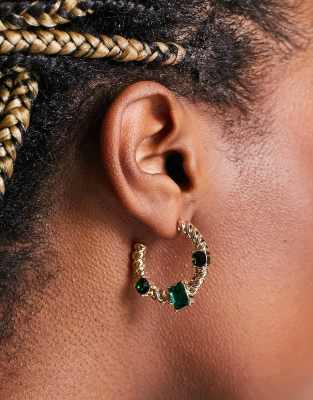 8 Other Reasons emerald stone hoop earrings in gold