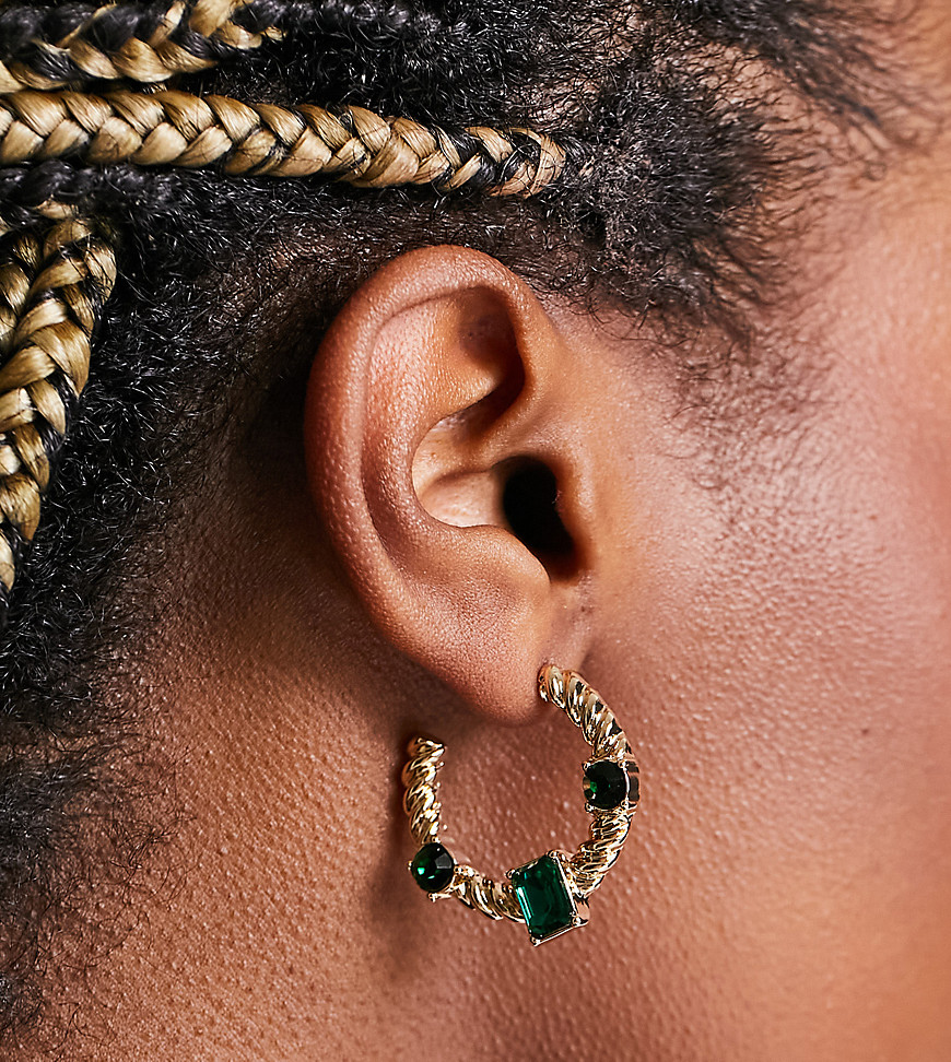 8 Other Reasons emerald stone hoop earrings in gold