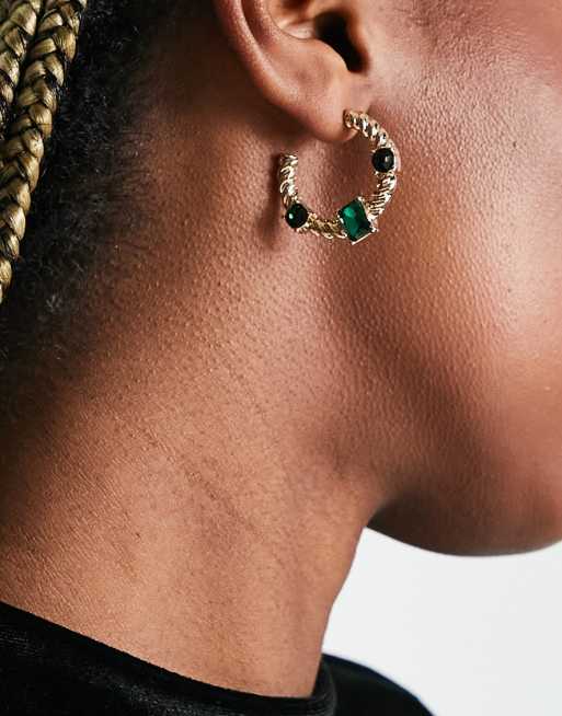 8 Other Reasons emerald stone hoop earrings in gold ASOS