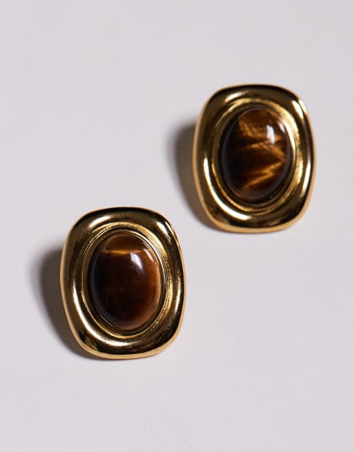 8 Other Reasons large stud earrings with amber stone in 18k gold plated, 3 of 4
