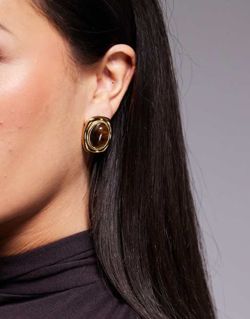 8 Other Reasons large stud earrings with amber stone in 18k gold plated, 4 of 4