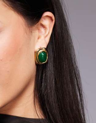 large stud earrings with green stone in 18k gold plated