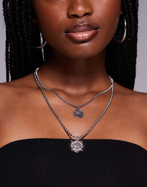 8 Other Reasons layered coin necklace in silver - view 1