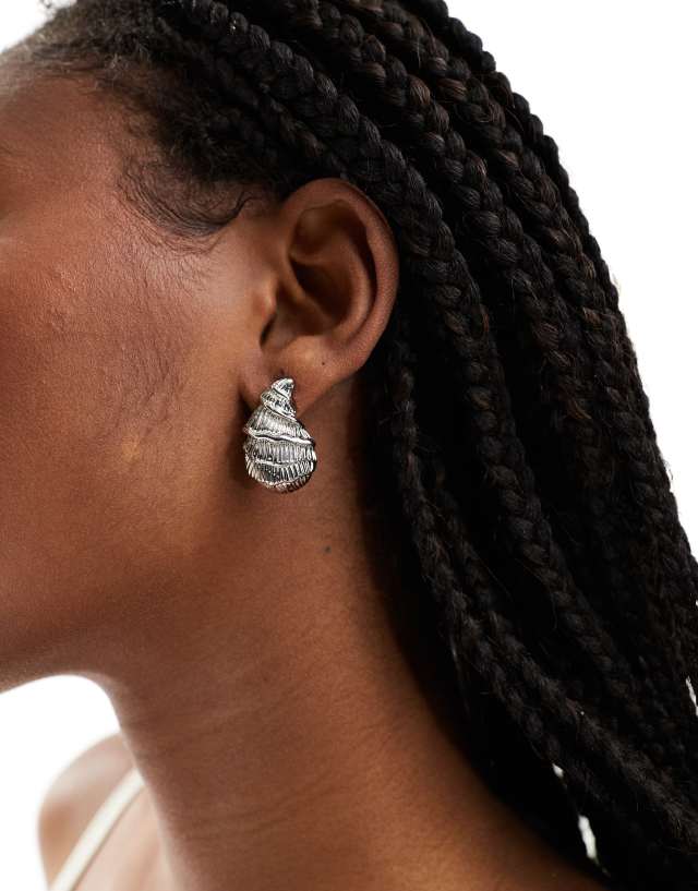 8 Other Reasons - lonsdale statement shell earrings in rhodium plated