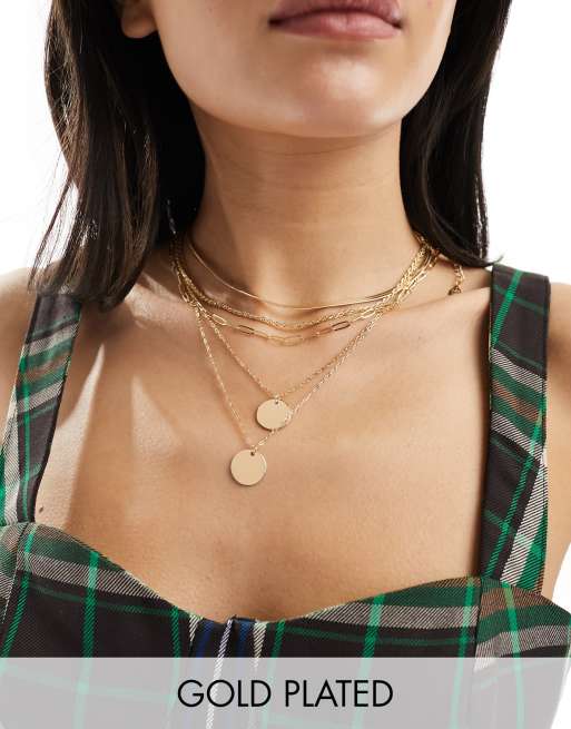 8 Other Reasons - Meerlaagse gevlochten ketting verguld met 18k goud en munthangertjes 
