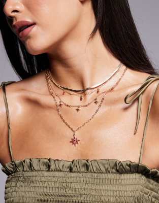 multilayer celestial necklace 18k gold plated