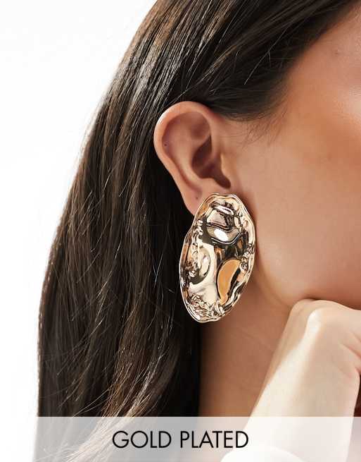 8 Other Reasons - Orecchini a bottone placcati oro 18 k con design martellato oversize