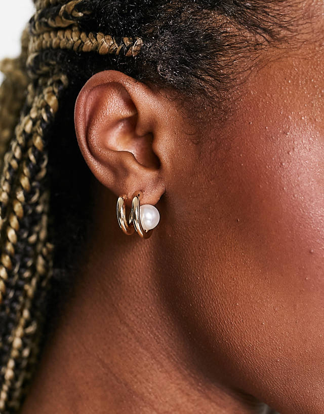 8 Other Reasons - pearl detail double hoop earrings in gold