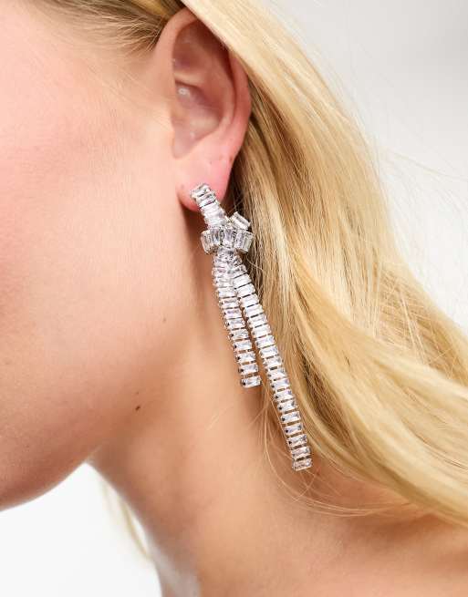 8 Other Reasons rhinestone knotted drop earrings in silver