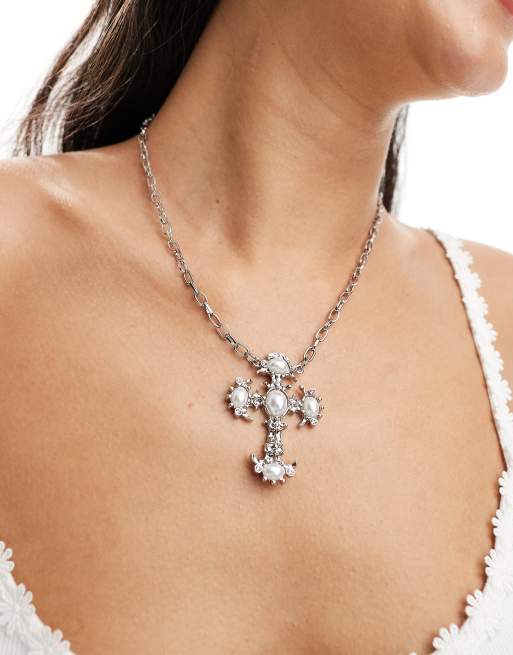 8 Other Reasons rhodium plated large cross pendant necklace , 4 of 4