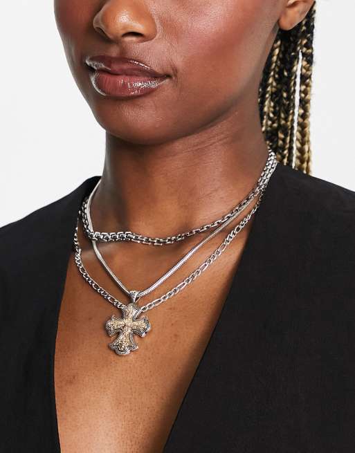 8 Other Reasons – Rosemary – Silverfärgat halsband i flera rader med korshänge