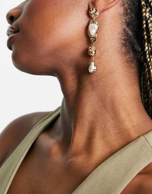 8 Other Reasons serenity molten pearl drop earrings in gold