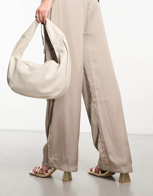 ASOS DESIGN slouchy shoulder bag in off white ruched nylon