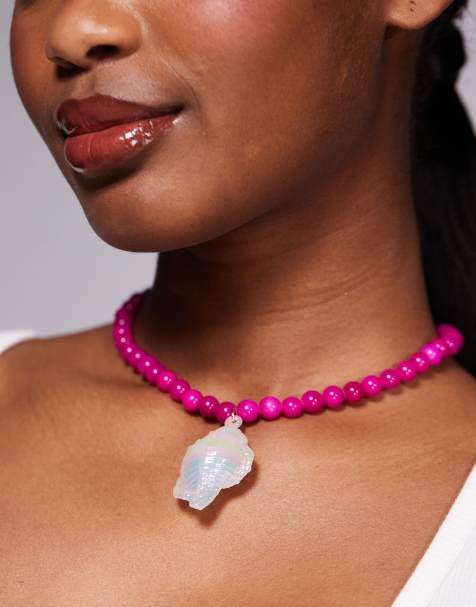 8 Other Reasons - Statement ketting met schelp en kralen in roze - view 1