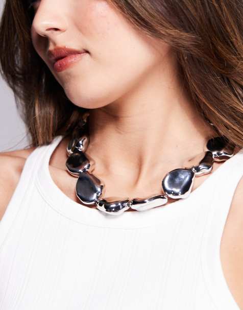 8 Other Reasons statement pebble necklace in silver - view 1