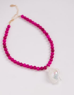8 Other Reasons Statement Shell And Bead Necklace In Pink