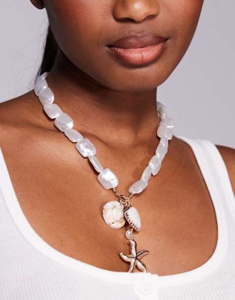 8 Other Reasons statement shell starfish necklace in gold - view 1