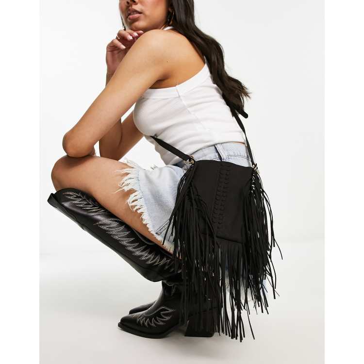 Black fringe shop shoulder bag