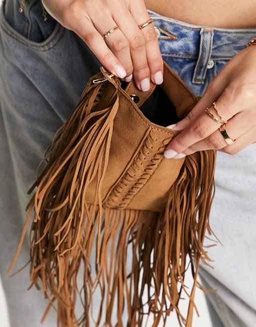 ASOS Suede Fringe Clutch Bag in Blue