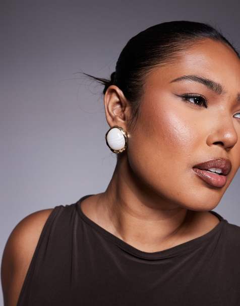 8 Other Reasons white resin stud earrings in gold tone - view 1