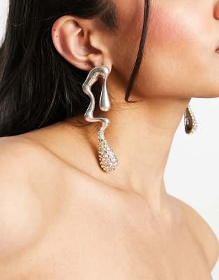 8 Other Reasons X Asos Exclusive Luxe Diamante Earrings In Silver/crystal In Silver