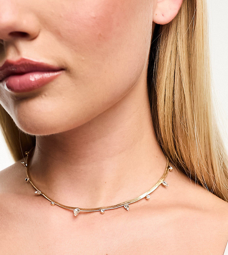 8 Other Reasons x Millie Hannah herringbone chain necklace with crystal embellishment in 18k gold pl