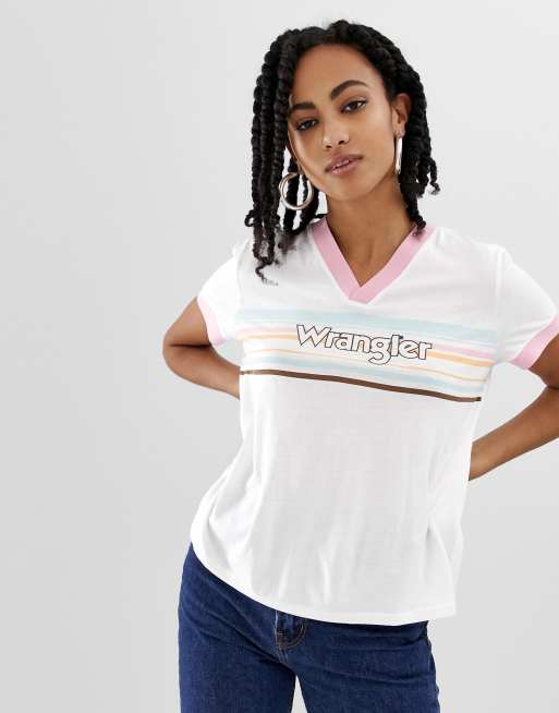 80'er T-shirt med V-udskæring og frontstribe fra ASOS