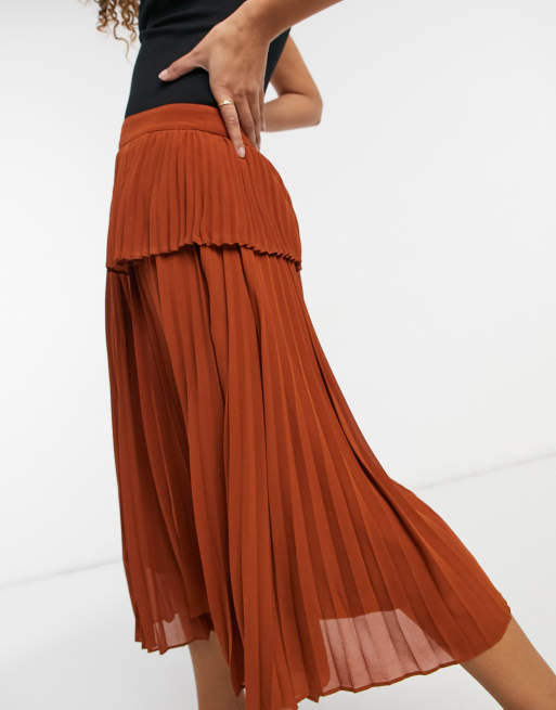 Long pleated 2024 orange skirt