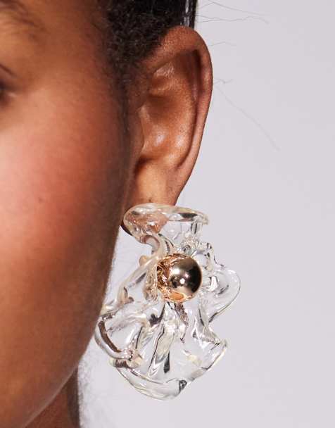 8 Other Reasons - Boucles d'oreilles en acrylique et plaqué or 18 carats avec grosse fleur - Transparent - view 1