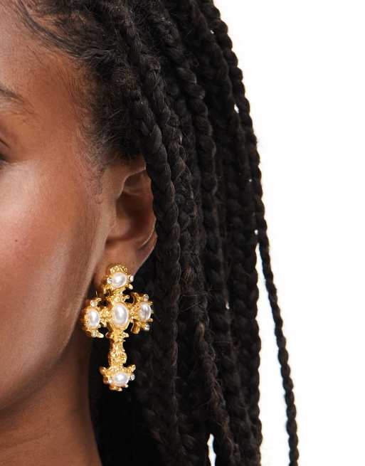 8 Other Reasons - Grandes boucles d'oreilles croix en plaqué or 18 carats , 4 de 4