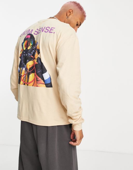 9N1M SENSE exclusive to ASOS long sleeve t-shirt in beige with placement print, 4 of 4