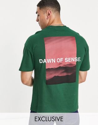 9N1M SENSE exclusive to ASOS t-shirt in green with dawn of sense print - ASOS Price Checker