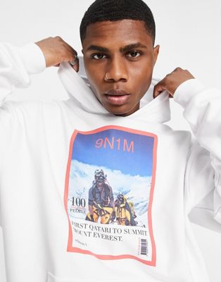 9N1M SENSE hoodie in white with magazine cover print - ASOS Price Checker