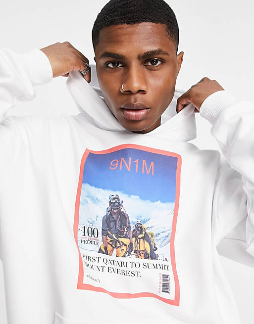 9N1M SENSE hoodie in white with magazine cover print