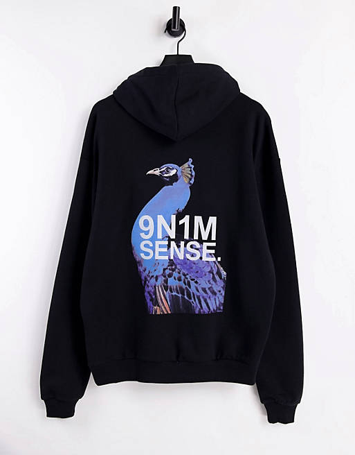 9N1M SENSE hoodie with back print in black