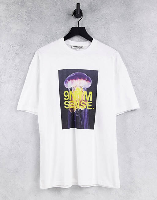 9N1M SENSE - Hvid T-shirt med gopleprint