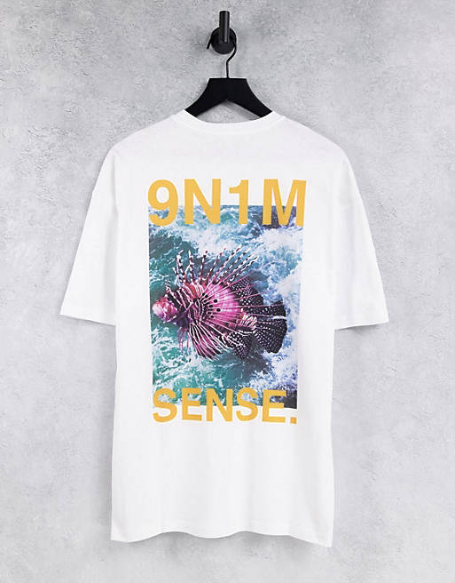 9N1M SENSE - Hvid T-shirt med kuglefiskprint - Kun hos ASOS