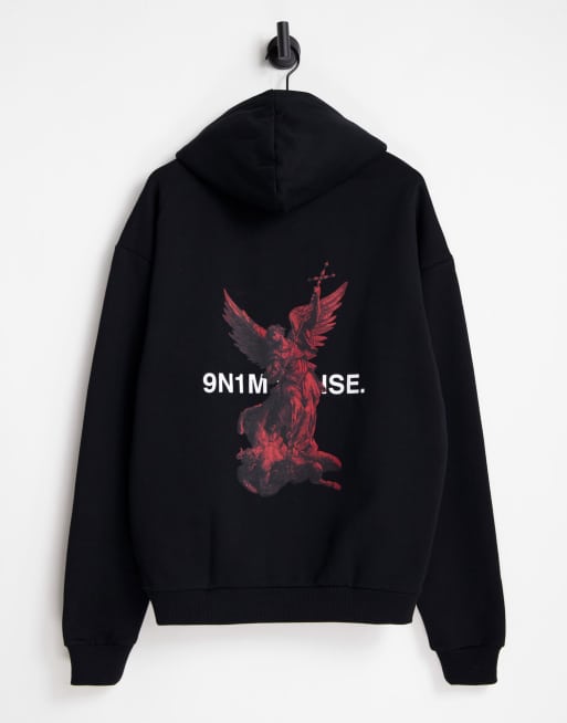 9N1M SENSE - St Michael - Felpa con cappuccio e stampa, colore nero