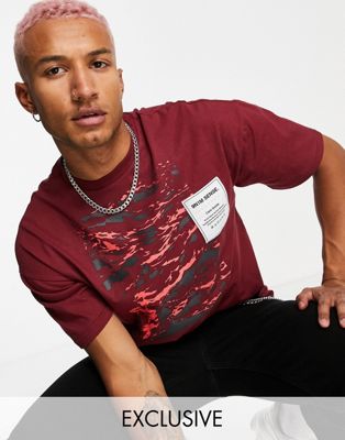 9N1M SENSE exclusive to ASOS t-shirt in burgundy with placement print - ASOS Price Checker