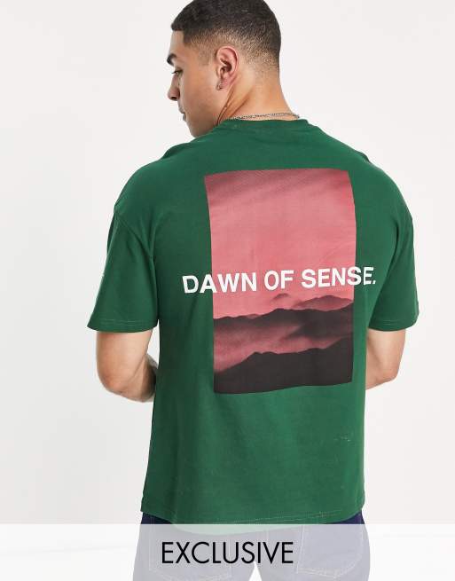 9N1M SENSE t-shirt in green with dawn of sense print - Exclusive to ASOS