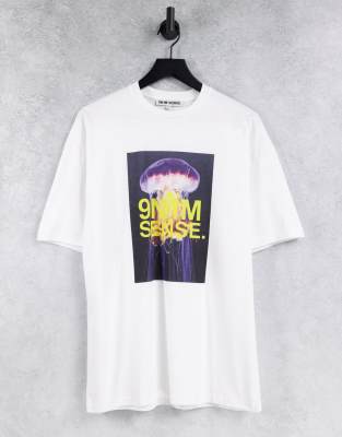 9N1M SENSE t-shirt with jelly fish print in white