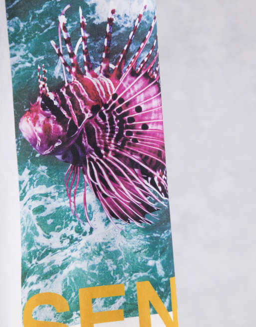 9N1M SENSE t-shirt with puffer fish print in white exclusive at ASOS, 4 of 4