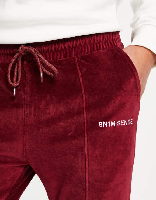 9N1M SENSE – Velours-Jogginghose in Burgunderrot, Kombiteil, 3 von 4