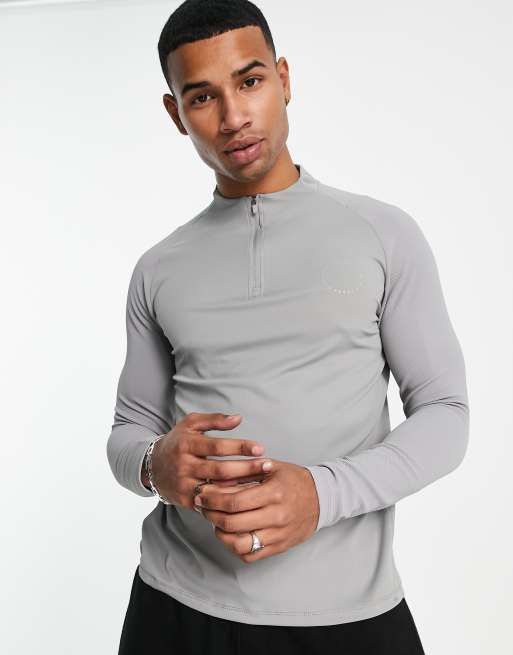 Fleece Stretch Half-Zipped Long Sleeved T-Shirt