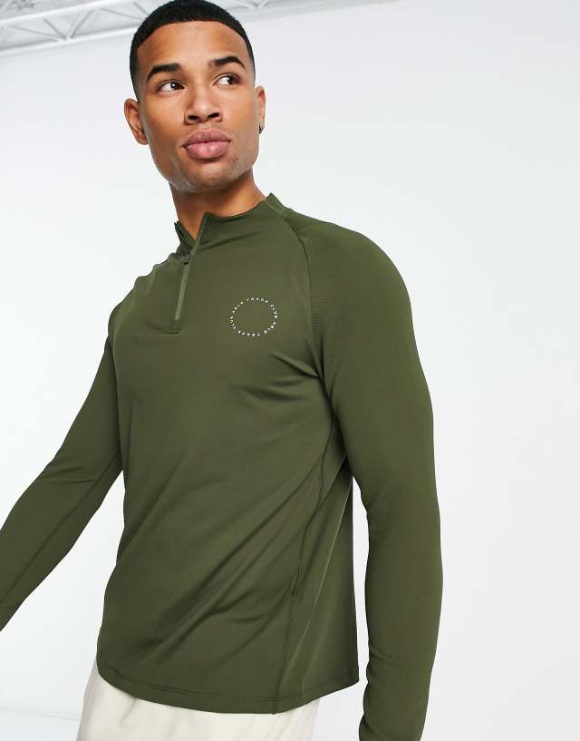 A Better Life Exists Active half zip long sleeve t-shirt in khaki