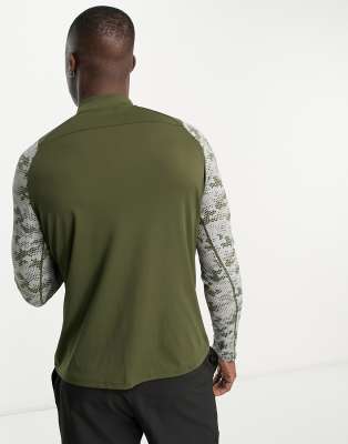 T-shirt a maniche lunghe kaki con zip-Verde - Able Track Club T-shirt donna  - immagine3