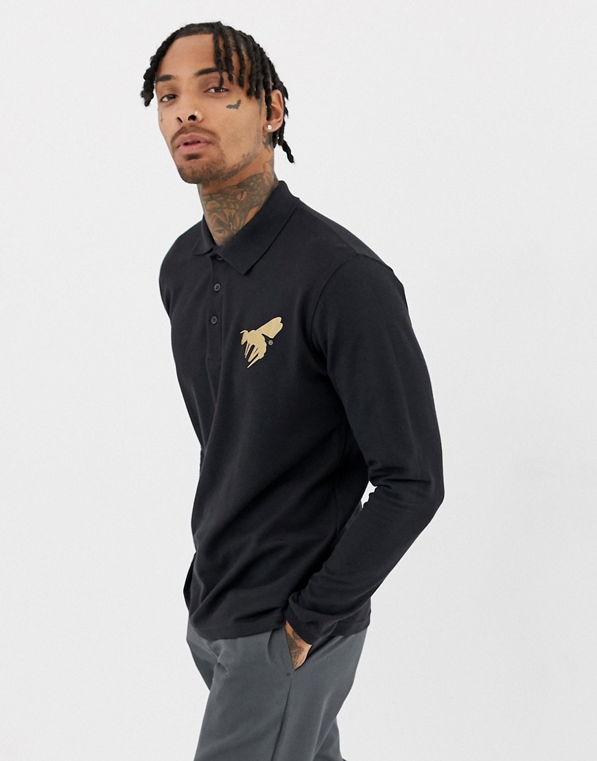 A London - Poloshirt met lange mouwen en wespenprint-Zwart